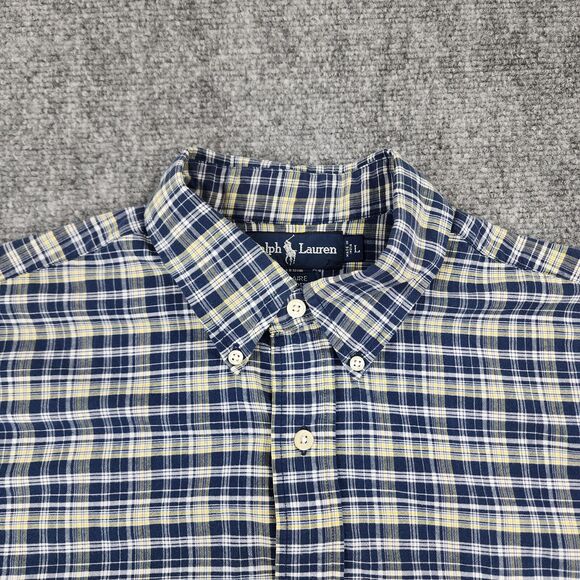 Ralph Lauren Shirt Mens Large Blue Green Plaid Blaire Short Sleeve Button Down - Picture 8 of 13